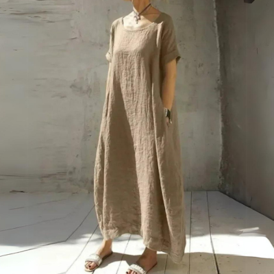 Clara - Casual linnen jurk in taupe