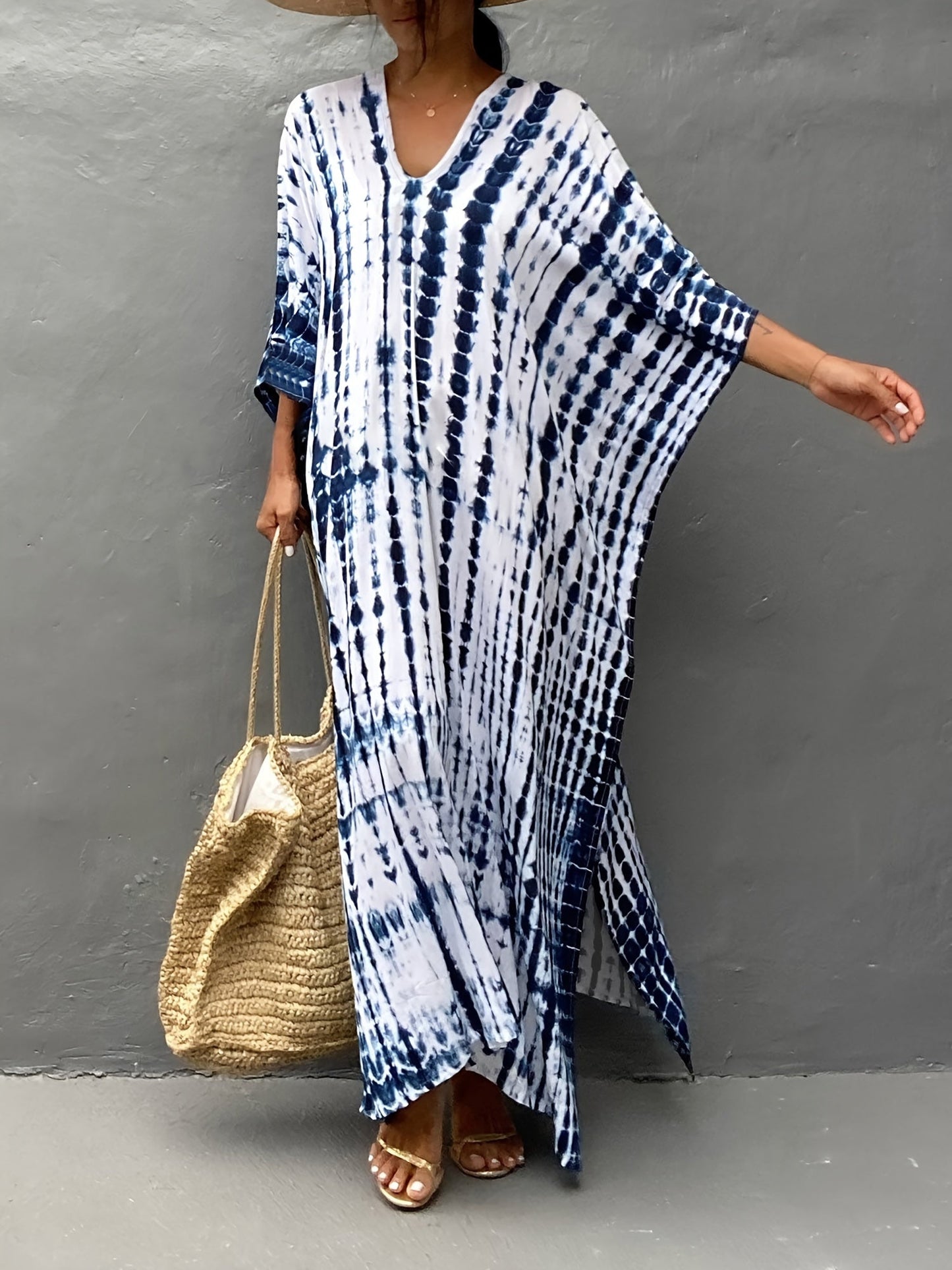 Blauwe batik maxi kaftan - Maya