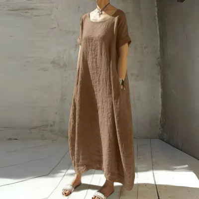 Clara - Casual linnen jurk in taupe