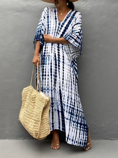 Blauwe batik maxi kaftan - Maya