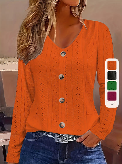 Oranje Knopen V-hals Blouse - Emma