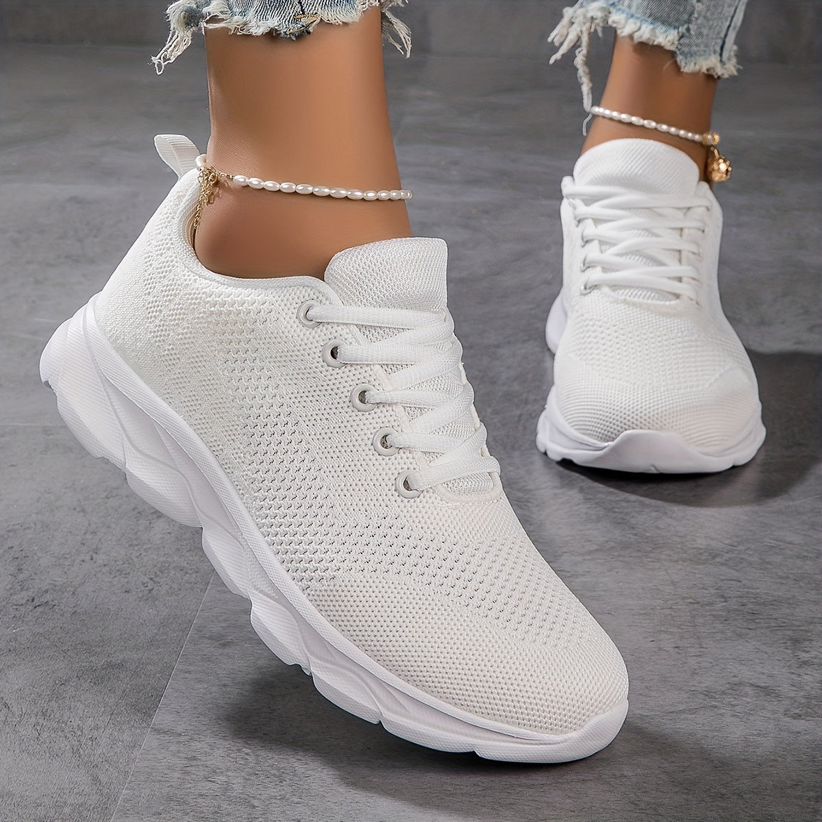 Witte ademende antislip sneakers - Lara