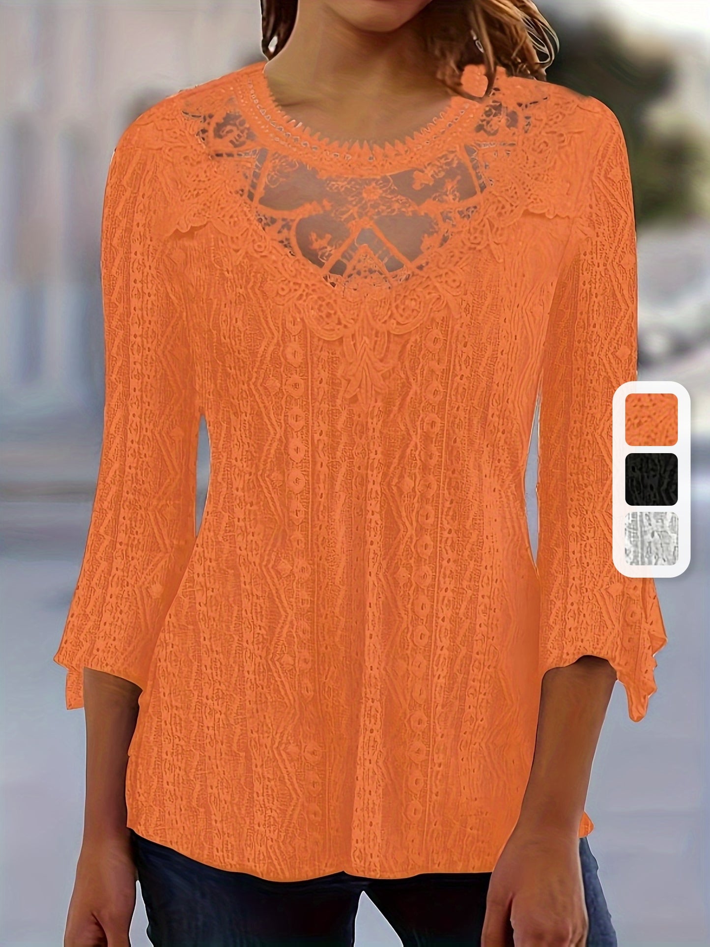 Oranje Kant Blouse met 3/4 Mouwen - Sophie