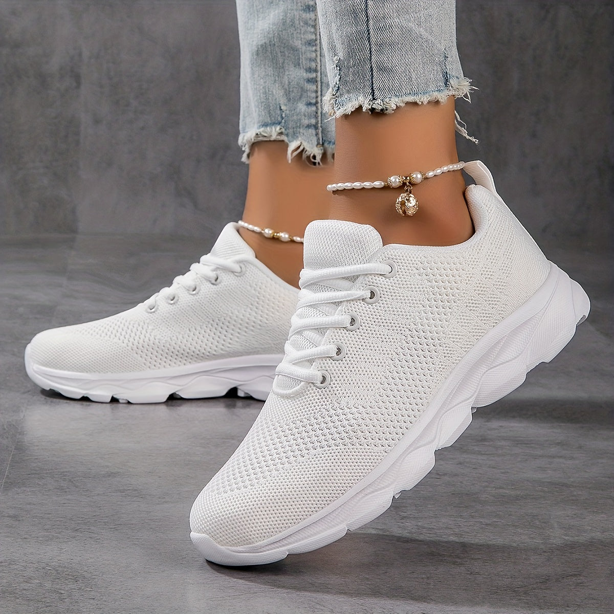 Witte ademende antislip sneakers - Lara