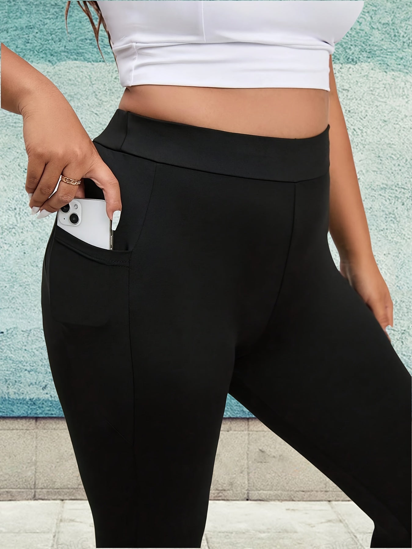 Plus size legging met zakken - zwart