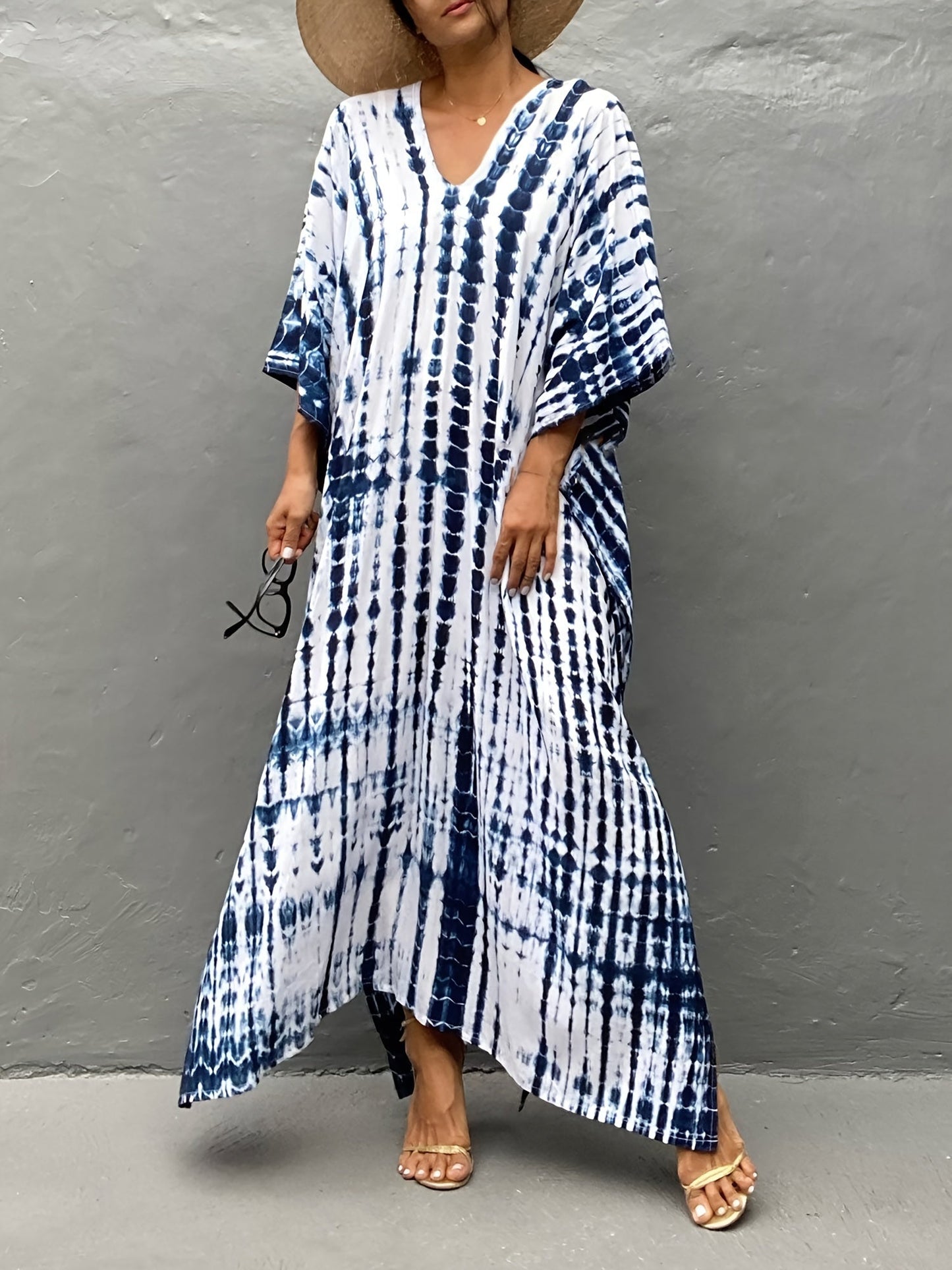 Blauwe batik maxi kaftan - Maya