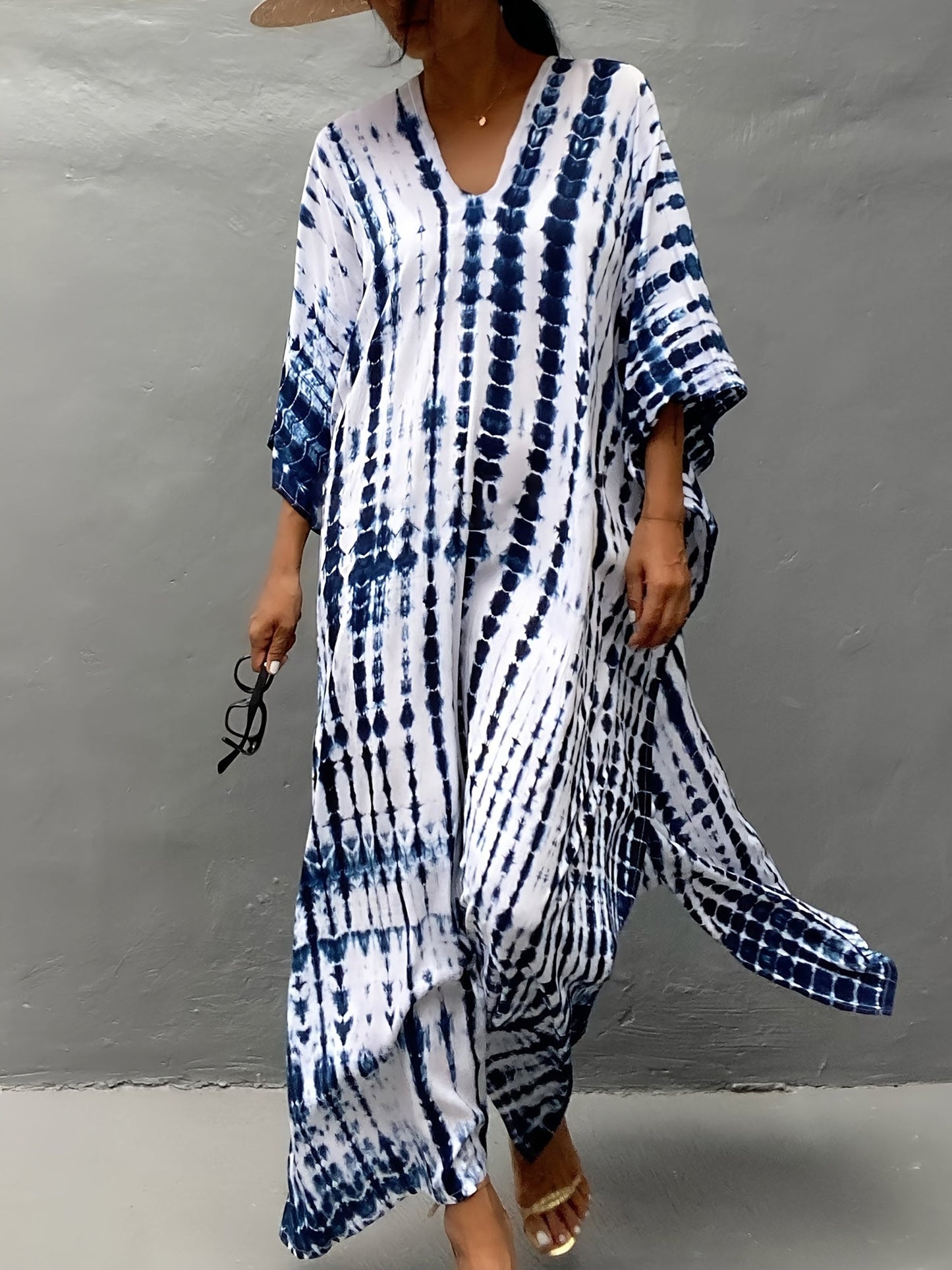 Blauwe batik maxi kaftan - Maya