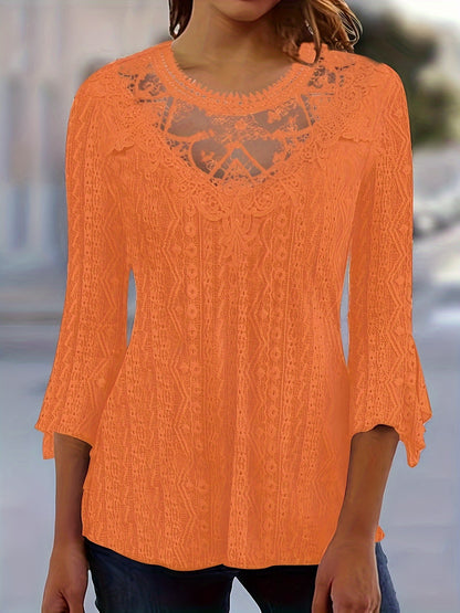 Oranje Kant Blouse met 3/4 Mouwen - Sophie