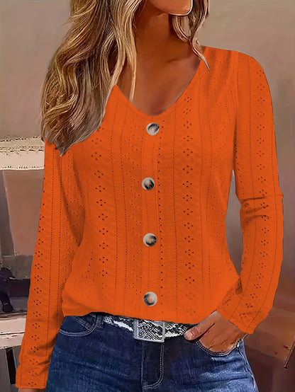 Oranje Knopen V-hals Blouse - Emma