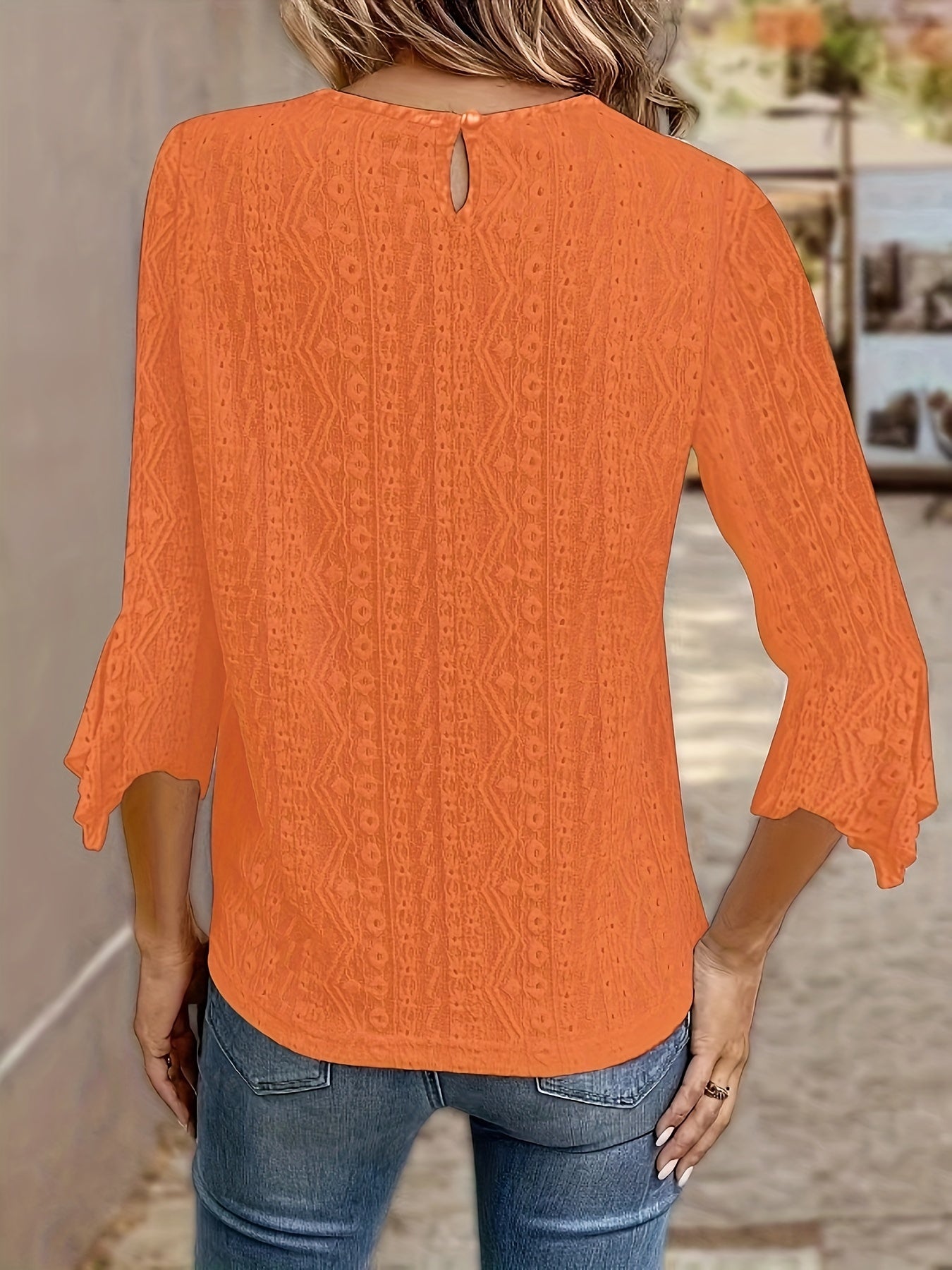 Oranje Kant Blouse met 3/4 Mouwen - Sophie