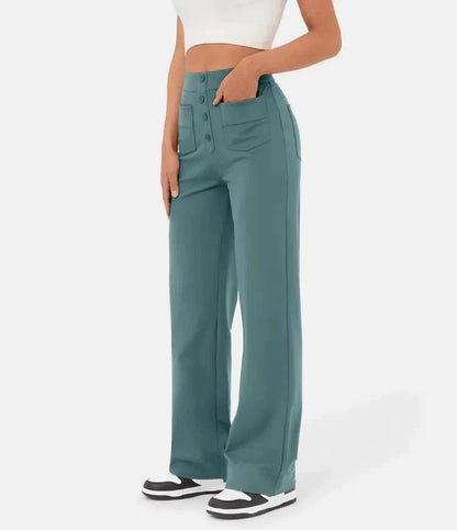 high-waisted elastische casual broek