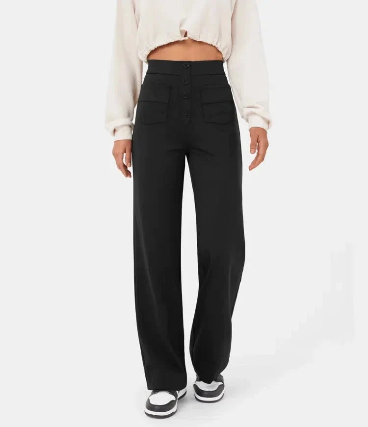 high-waisted elastische casual broek