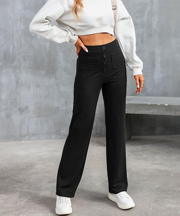 high-waisted elastische casual broek