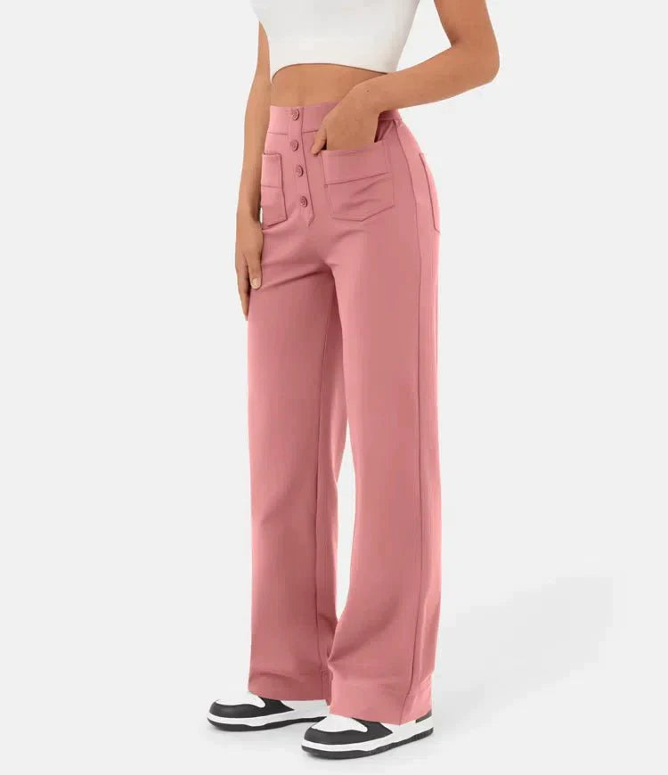 high-waisted elastische casual broek