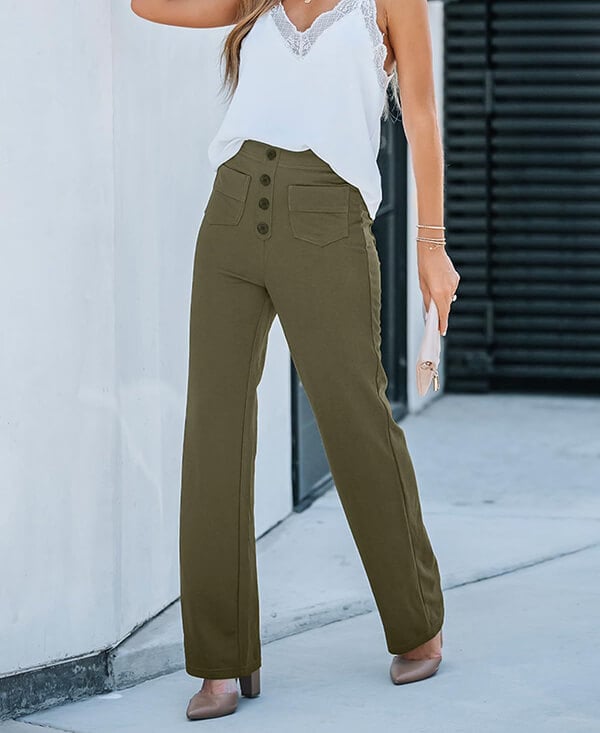 high-waisted elastische casual broek