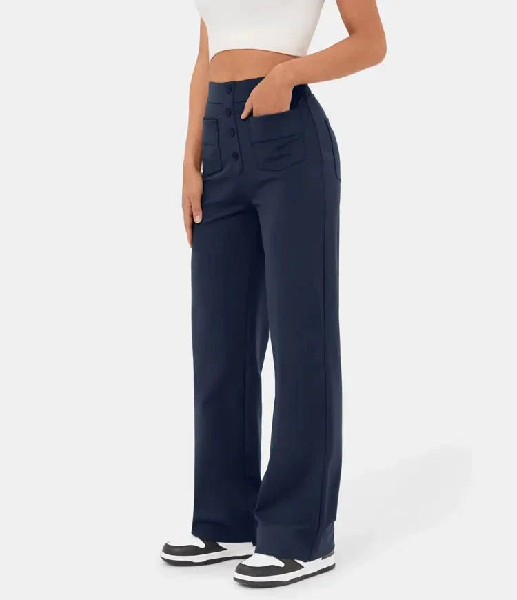 high-waisted elastische casual broek