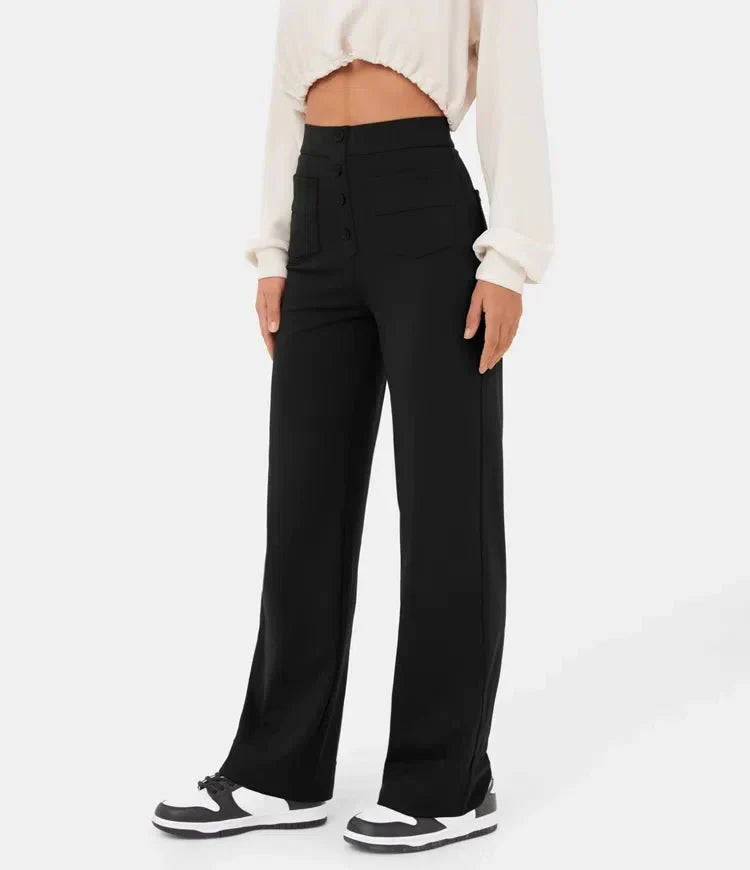 high-waisted elastische casual broek