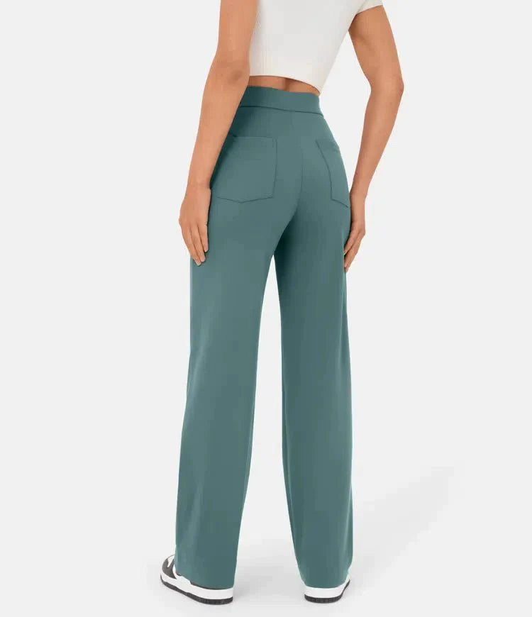 high-waisted elastische casual broek