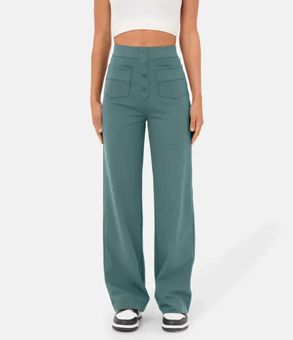 high-waisted elastische casual broek