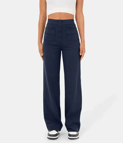 high-waisted elastische casual broek