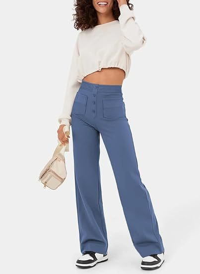 high-waisted elastische casual broek