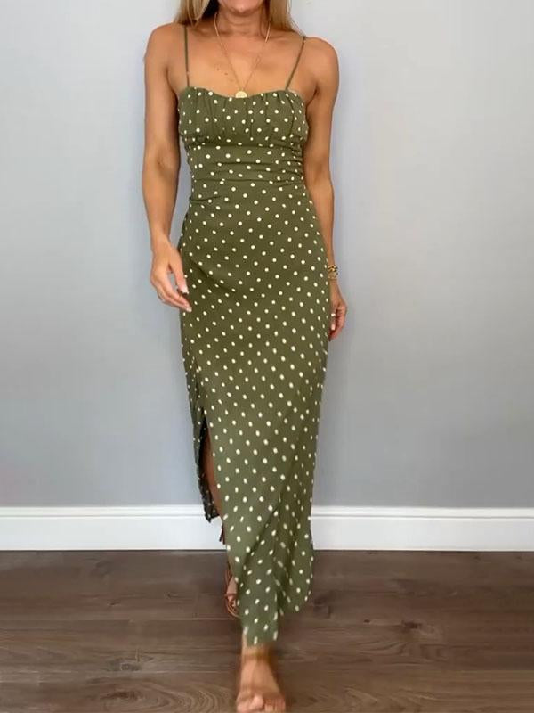 Olijfgroene Polkadot Asymmetrische Jurk - Sophie