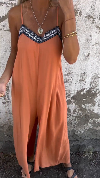 Oranje V-hals Jumpsuit met Westerse Stiksels - Zara