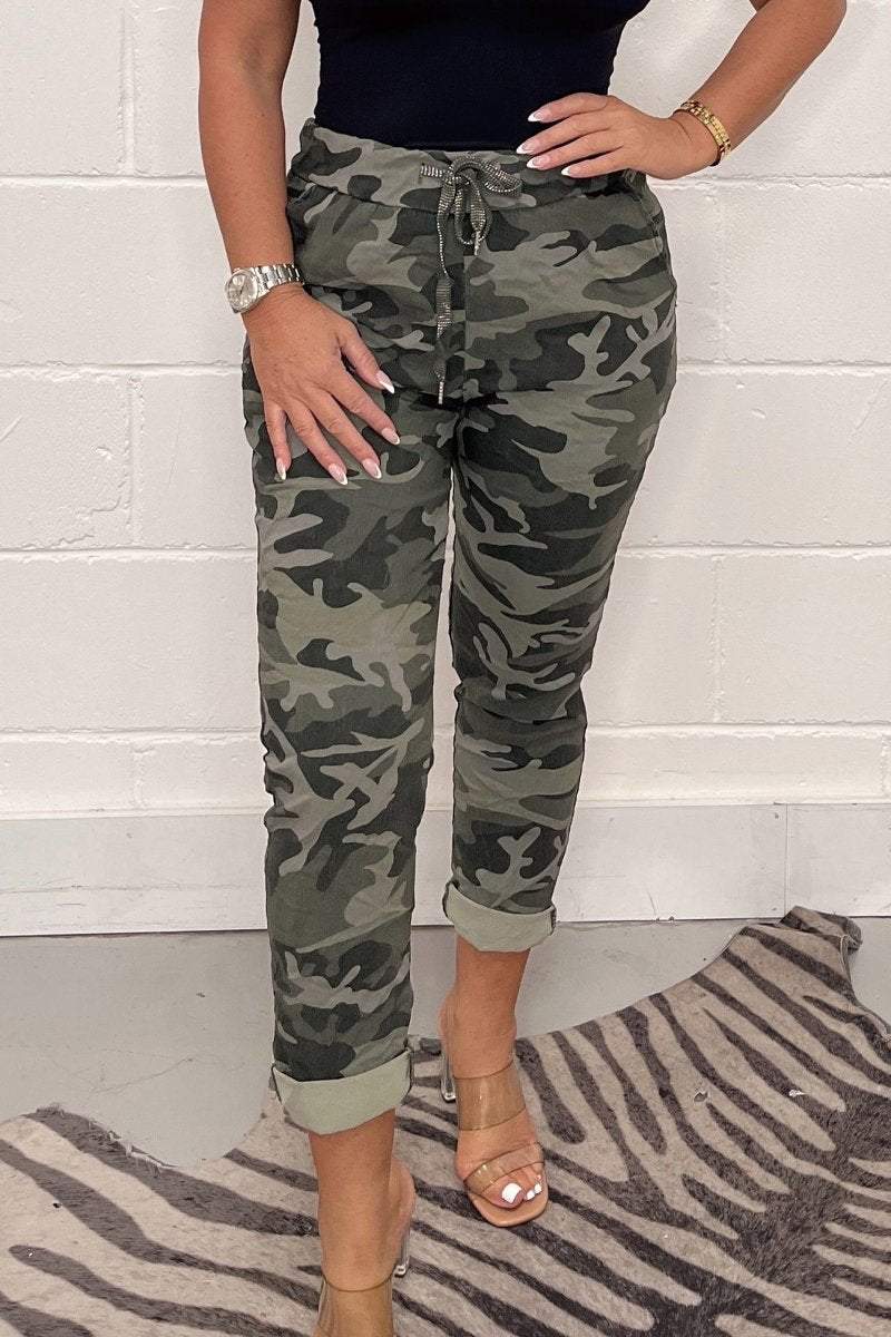 Camouflage Print Casual Broek - Jade